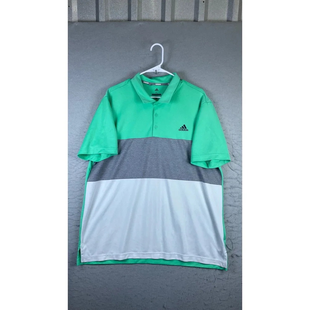 Adidas Golf Polo Shirt Mens XL Green Colorblock Excellent Short Sleeve Athletic